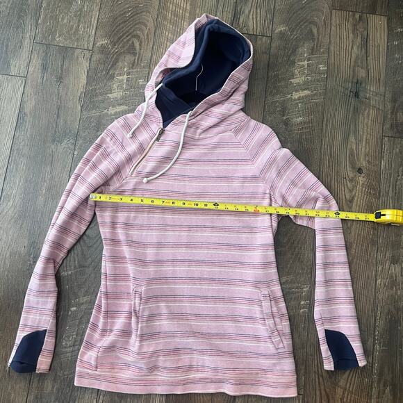 Ampersand Ave Pink Striped Navy Lining Double Hooded Sweatshirt Women's Sz LG - Picture 1 of 6